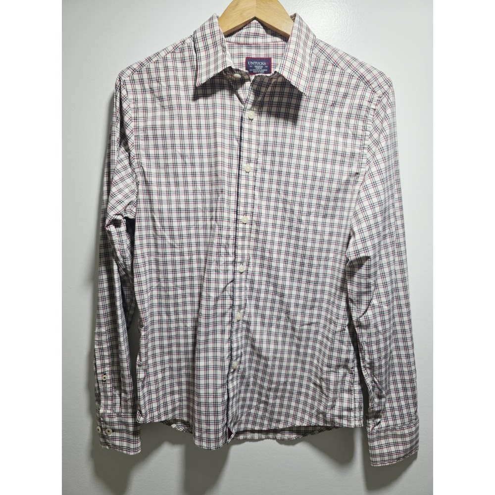 UNTUCKit Men's M Slim Fit Plaid Long Sleeve Button-Up Shirt Nylon
